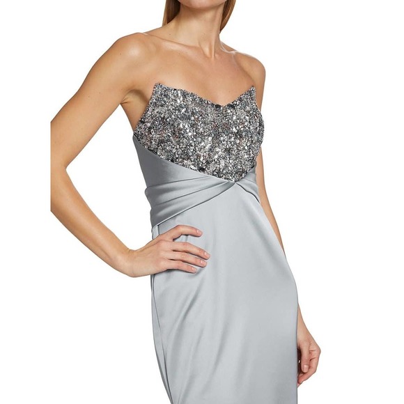 Pamella Roland Strapless Bead-Embroidered Satin Gown. Sz 8 - Picture 2 of 11